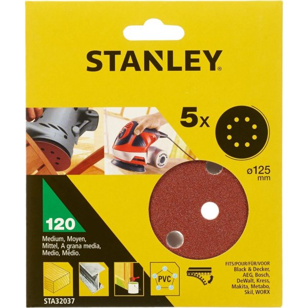 Stanley Sliprondell Ø125 mm, korn 120, 5 st.