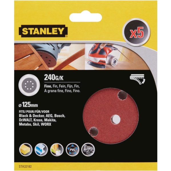 Stanley Sliprondell Ø125 mm, korn 240, 5 st.