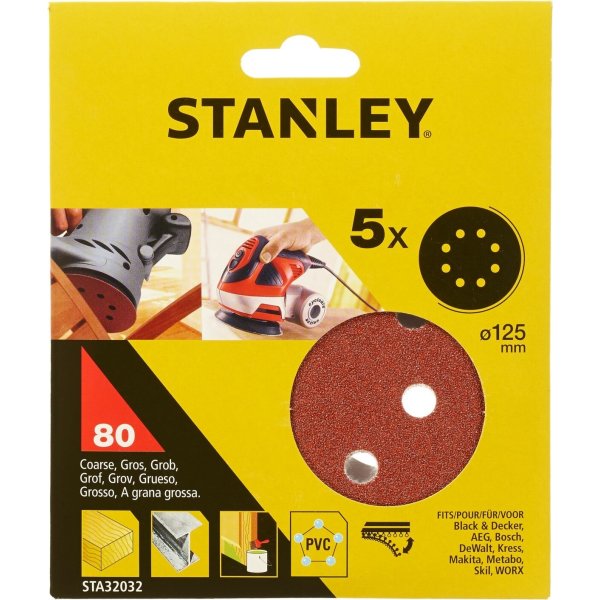 Stanley Slipskiva Ø125 mm, korn 80, 5 st.