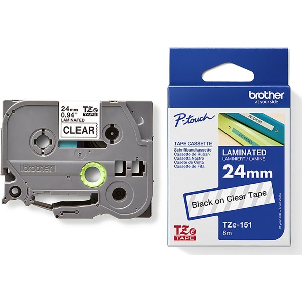 Brother TZe-151 labeltape 24mm, sort på klar