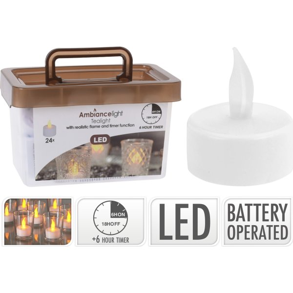 LED värmeljus med timer, 24 st., Ø38 mm
