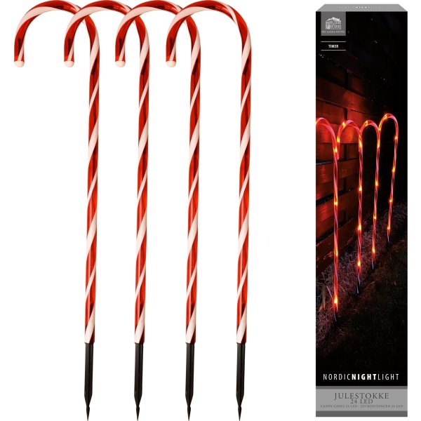 Julstänger 4 st, m/24 LED, m/timer, H78 cm