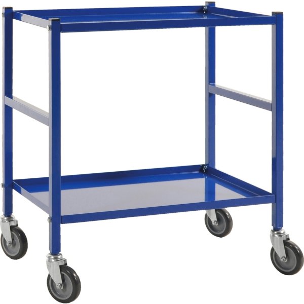 Rullvagn, 2 hyllor, 670x415x760 mm, 150 kg, blå
