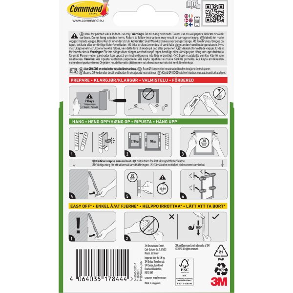 Häftremsor Command För tavelupphängning Smal Vit