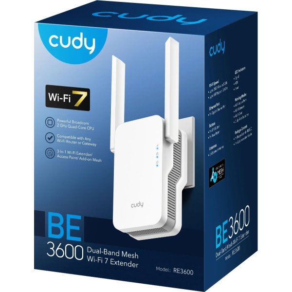 CUDY Wi-Fi Repeater RE3600, WF7, BE3600