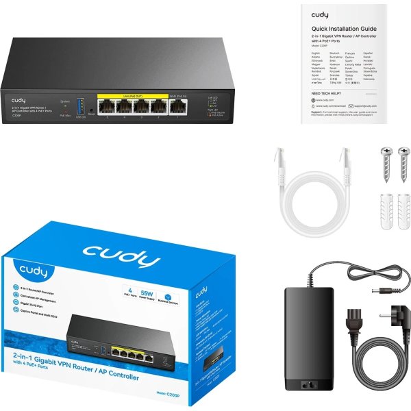 CUDY AP Controller 2-i-1 C200P, 4x POE+ 60W