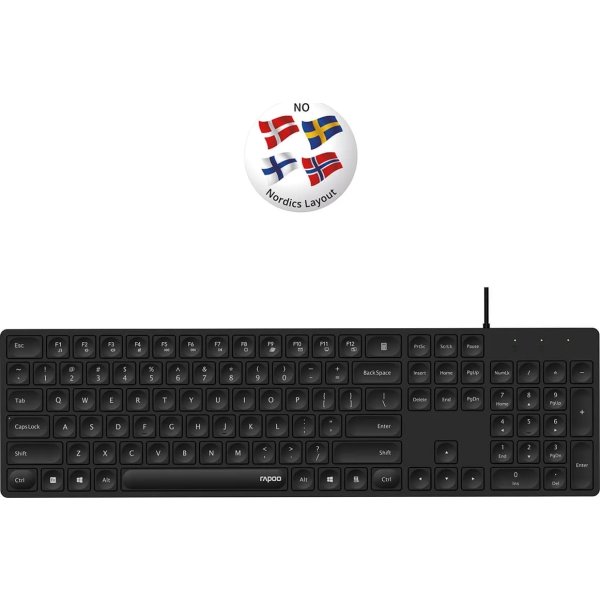 RAPOO Tangentbord NK8020, USB-kabel, svart