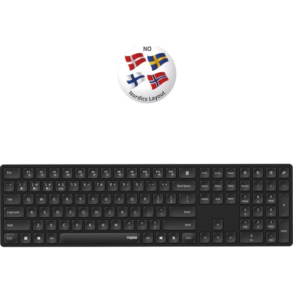 RAPOO Tangentbord E8020 MultiMode, Trådlöst, smalt
