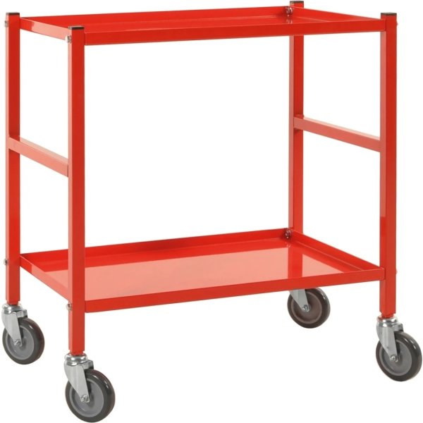 Rullvagn, 2 hyllor, 670x415x760 mm, 150 kg, röd
