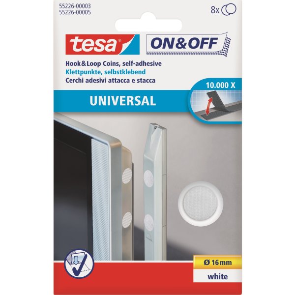 tesa on & off Rund borrelåstapet | Ø16 | Vit