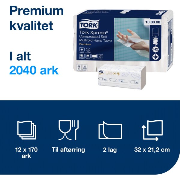 Tork H2 Compressed Prem. Handduk Z-Fold 12 pk