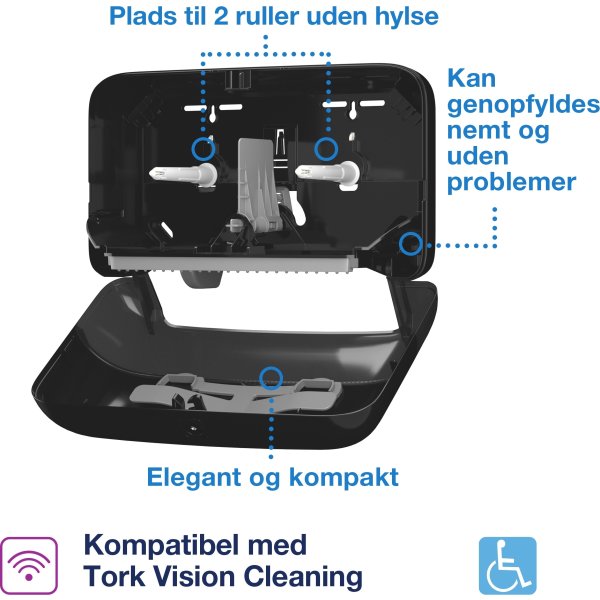 Tork T7 Dispenser Toalettpapper u/hylsa Dual Svart