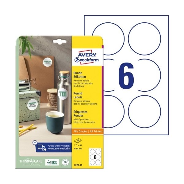 Avery runda produktetiketter | Ø 80 mm | 60 st.