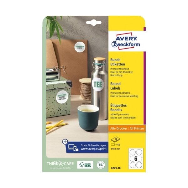 Avery runda produktetiketter | Ø 80 mm | 60 st.