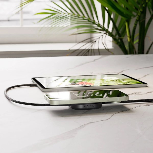 ZENS Trådlös laddare + USB-C, QI2, Svart