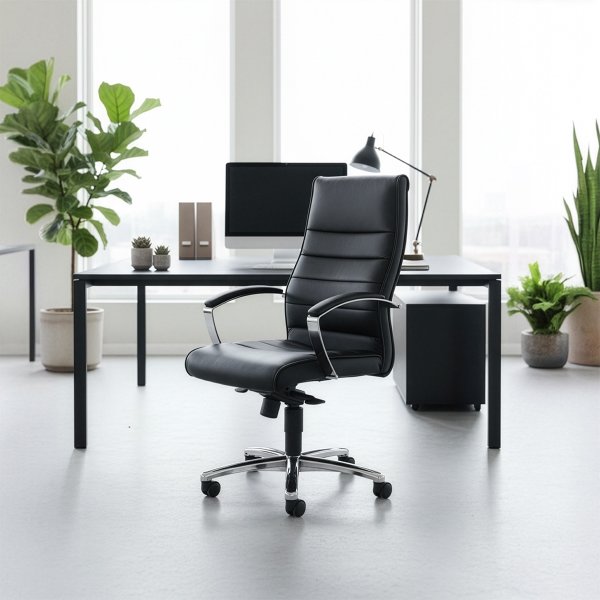 Kontorsstol Melfi Svart läder Inkl. armstöd