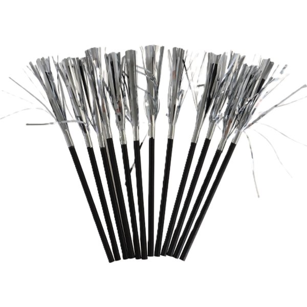 Sugrör, 12 st, svart m. silverdekoration