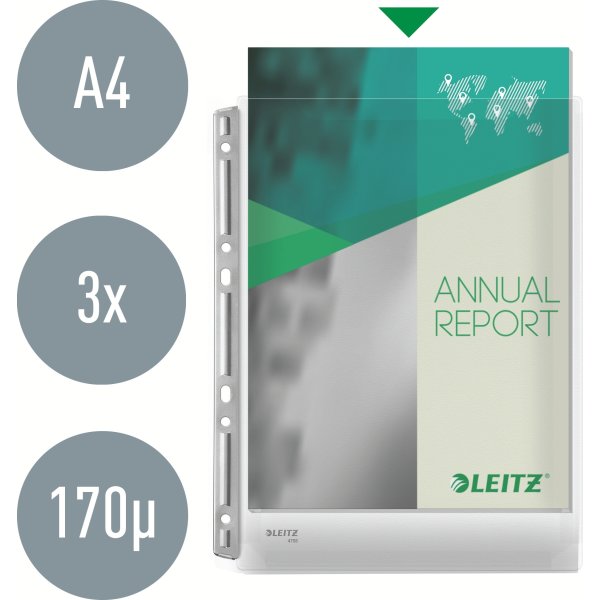 Leitz Plastficka | A4 | Exp. med hål| 3 st.