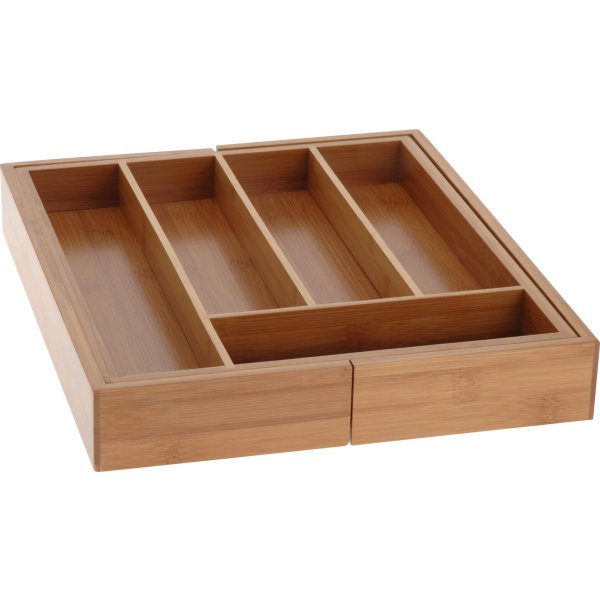 Besticklåda med utdrag, bambu, 34x28-45x5 cm.