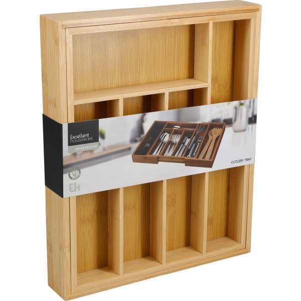 Besticklåda med utdrag, bambu, 34x28-45x5 cm.