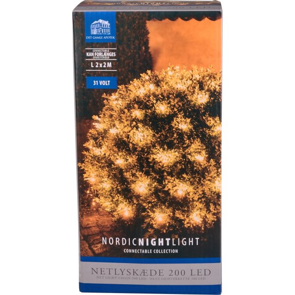 Ljusnät m/200 LED, B2xØ2m, varmvit