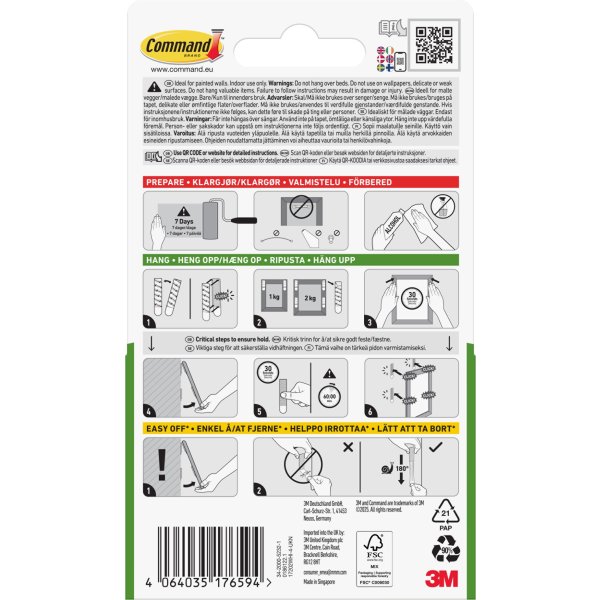 Häftremsor Command För tavelupphängning Små Vit