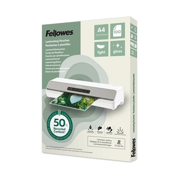 Fellowes A4 lamineringsfickor, 80 mic, glans