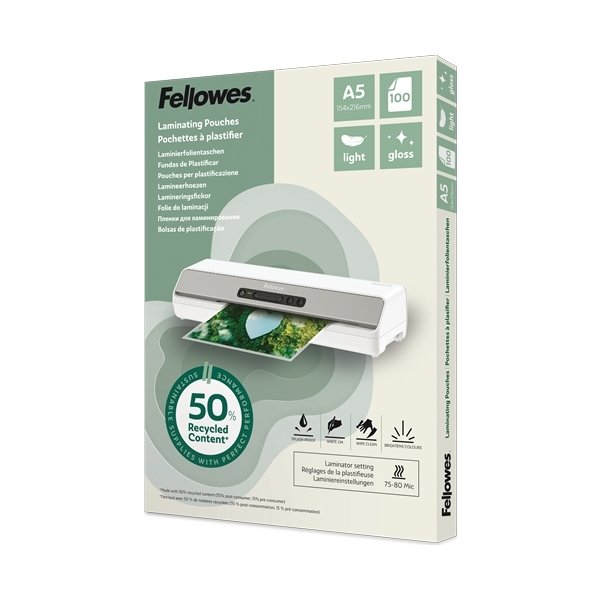 Fellowes A5 lamineringsfickor, 80 mikron, glans