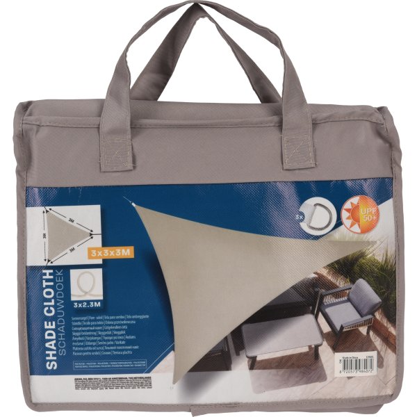 Solsegel, triangel, 3x3x3 meter, taupe