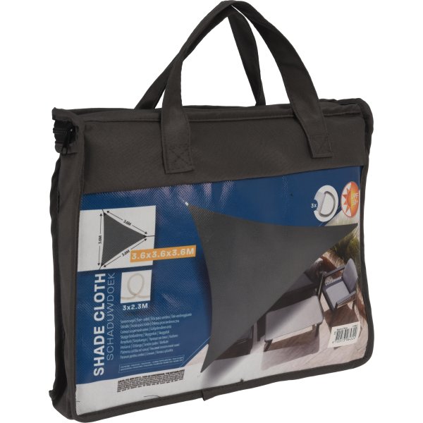 Solsegel, triangel, 3,6x3,6x3,6 meter, mörkgrå