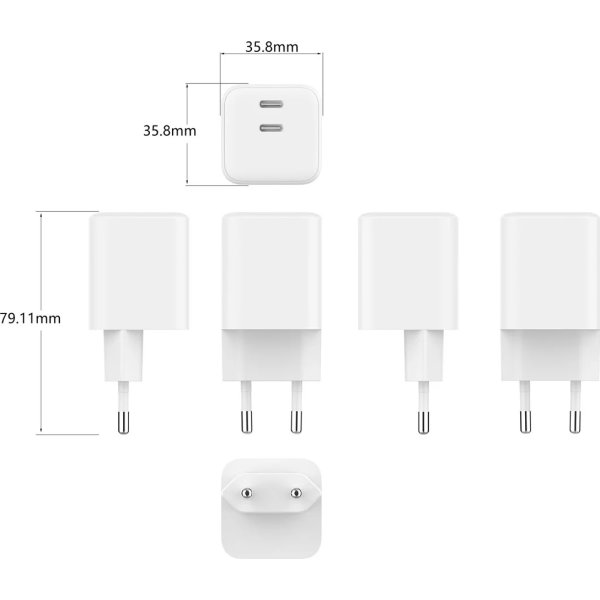 GEAR Laddare, 65W, 220V, 2x USB-C - Vit