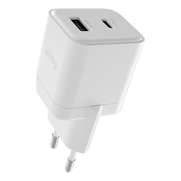 Allity Laddare, 1x USB-C, 1x USB-A, 20W - Vit