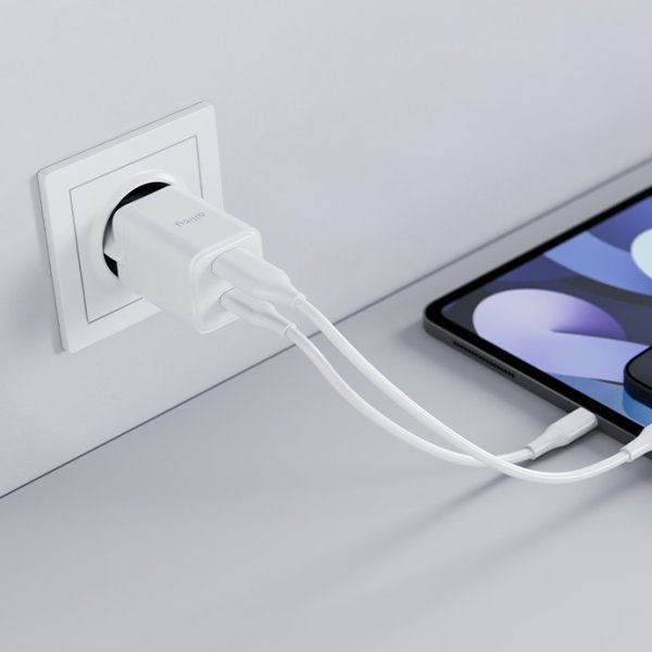 Allity Laddare, 1x USB-C, 1x USB-A, 30W - Vit