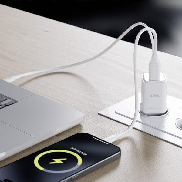 Allity Laddare, 1x USB-C, 1x USB-A, 30W - Vit