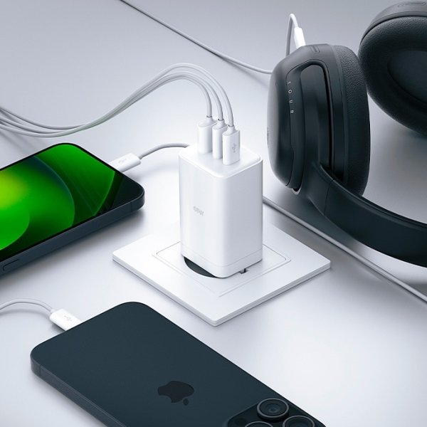 Allity Laddare, 2x USB-C, 1x USB-A, 65W - Vit