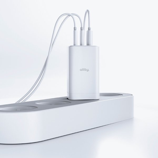 Allity Laddare, 2x USB-C, 1x USB-A, 65W - Vit
