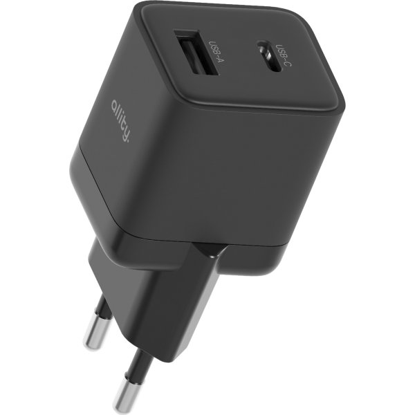 Allity Laddare, 1x USB-C, 1x USB-A, 20W - Svart