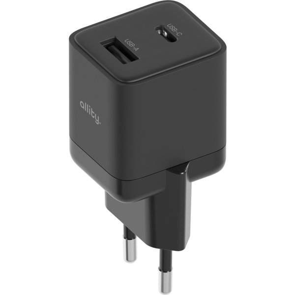 Allity Laddare, 1x USB-C, 1x USB-A, 20W - Svart