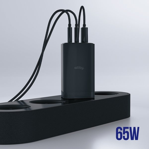 Allity 2x USB-C, 1x USB-A, 65W - Svart