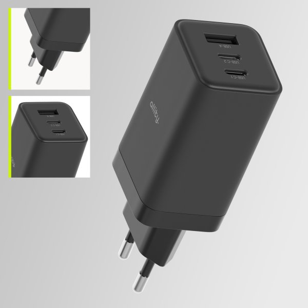 Allity 2x USB-C, 1x USB-A, 65W - Svart