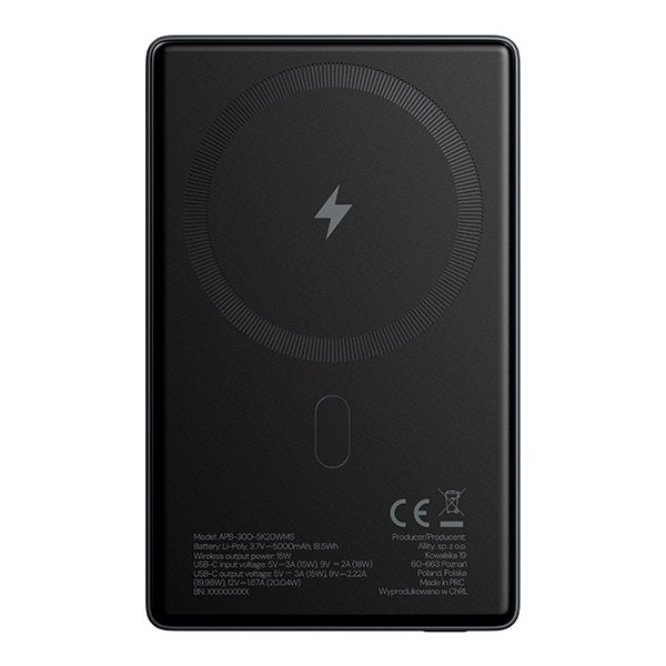 Allity Powerbank, trådlös - 20W, 5000 mAh - Grå