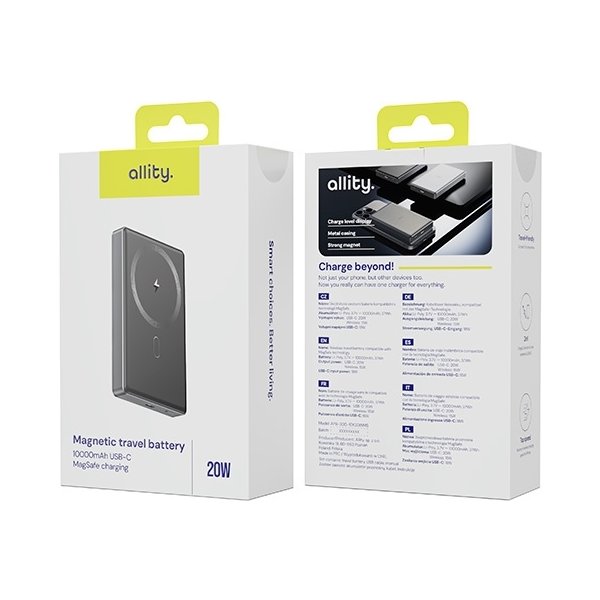 Allity Trådlös powerbank, 20W, 10000 mAh - Grå