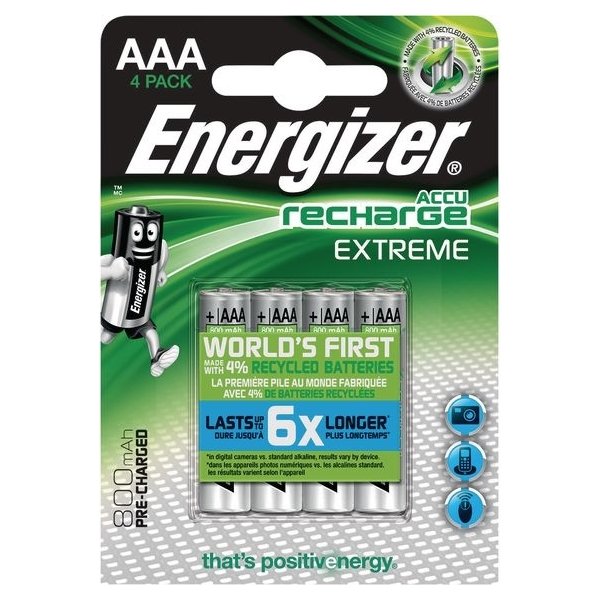 Energizer Rechargeable Extreme AAA-batteri, 4 st.