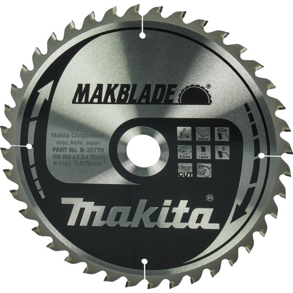Makita HM-Sågklinga Ø260mm, 40T, MakBlade