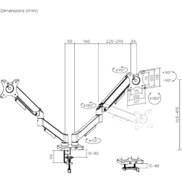 eStuff dubbel skärmhållare, svart - för skrivbord