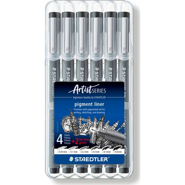 Staedtler Pigment Liner 308 fiberpenna, 6 st.