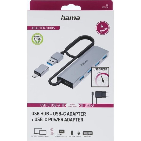 Hama Hub USB-A 3.2 4x 5 Gbit/s USB-C Adapter