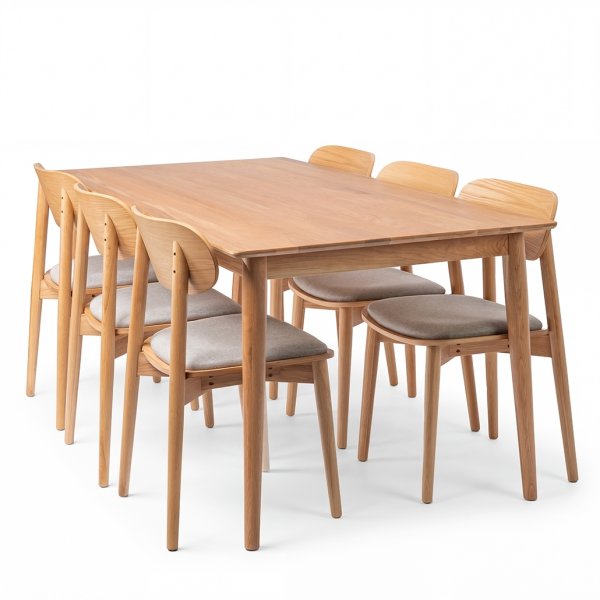 NordicLine matsalsset m. 6 stolar m. stoppning, ek