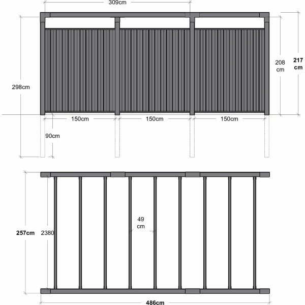 Plus Arcade Pergola modell 6 m. staket, svart