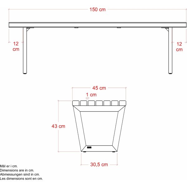 Plus Siesta Living Loungebord/bänk, 150 cm, svart
